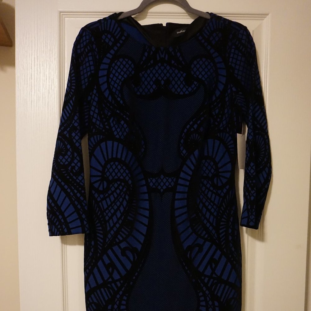 NEW Indication Dress Women's SMALL Long Sleeve Fitted Zipper Black Blue